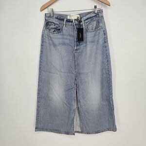 NWT $275 Rag & Bone Womens 28 Denim-Print Midi Skirt Light-Wash Faded Front Slit